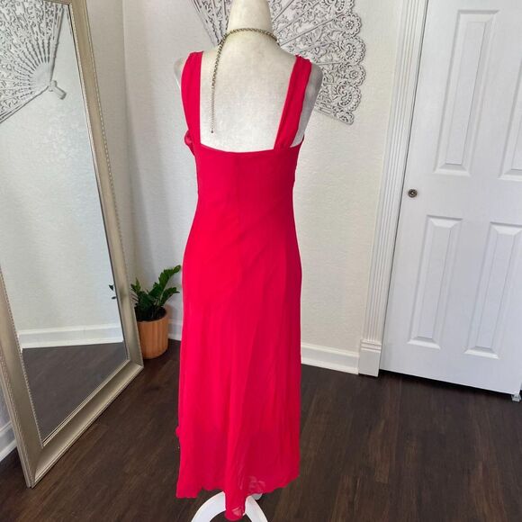 Vintage Early 2000's Bright Fuchsia Pink Beaded Asymmetric Flowy Midi Dress S - Picture 6 of 7